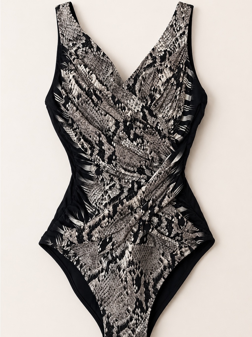 Gottex one piece bathing suit snakeskin animal print black gray size 8